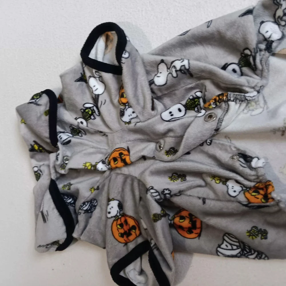 Peanuts Halloween Gray Snoopy Sz S Dog Sweater With Snap Buttons Mummy, Pumpkin